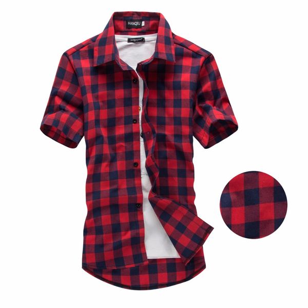 

red and navy plaid shirt men shirts 2018 new summer fashion chemise homme mens checkered shirts short sleeve shirt men blouse, White;black