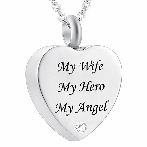 

my dad my hero my angel cremation jewelry birthstone crystal memorial urn necklace wife heart pendant funnel fill kit, Silver