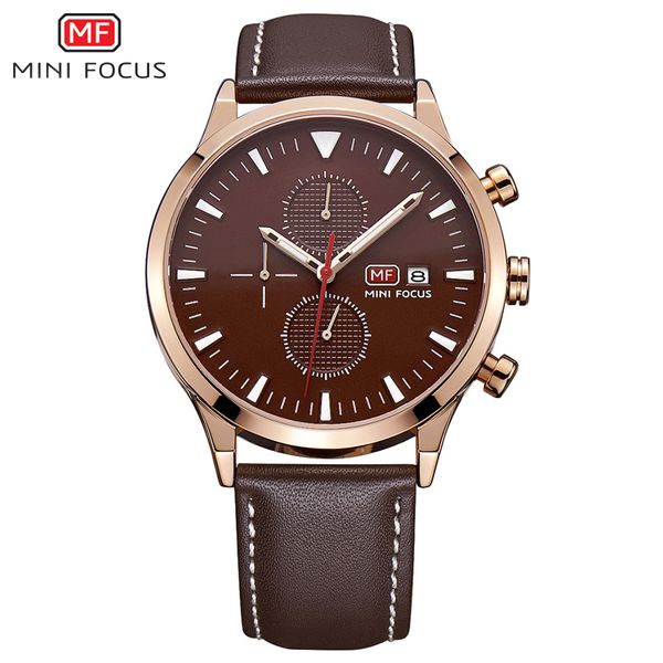 

men sports watches chronograph casual quartz watch men clock male wrist watch mini focus relogio masculino, Slivery;brown