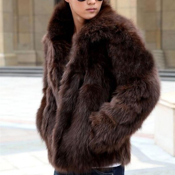 

winter men's faux fur jacket fashion fur warm mink coat solid color outerwear mens thick coats brown white cardigan, Black