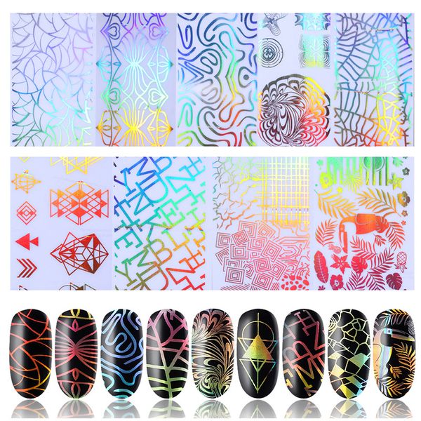 

geometric holographic nail foil 4*50cm laser firework wave triangle transfer sticker manicure nail art decoration, Black
