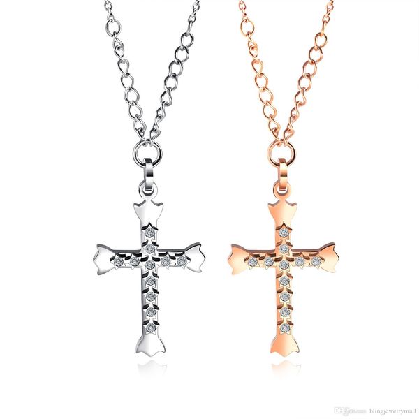 

new arrival stainless steel cross pendant necklace chain female fashion necklace jewelry silver rose gold for lady gft gx1457