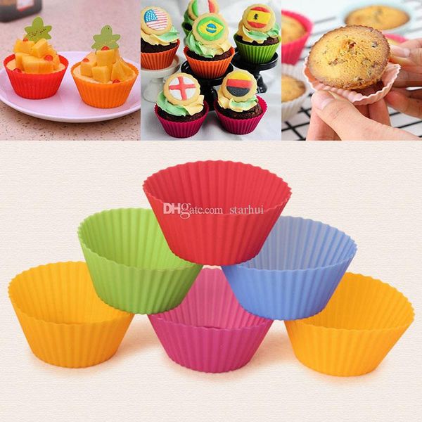 

7cm silicone cake mold diy round cake baking cups nonstick liner bakeware tools 8 color muffin cases dhl wx9-177