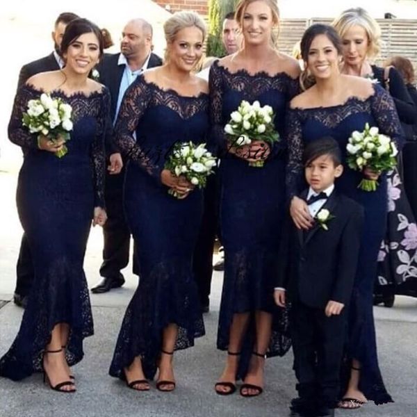 

navy blue lace long bridesmaids dresses off shoulder long sleeve ankle length wedding party prom dress bohemia beach bridesmaid dress, White;pink