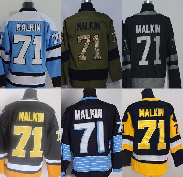 

factory outlet men's #71 evgeni malkin blue black yellow white ice hockey jerseys in, Black;red
