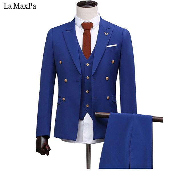 

la maxpa (jacket+pants+vest) new fashion men suit male suit for wedding spring autumn casual slim fit prom groom party, White;black