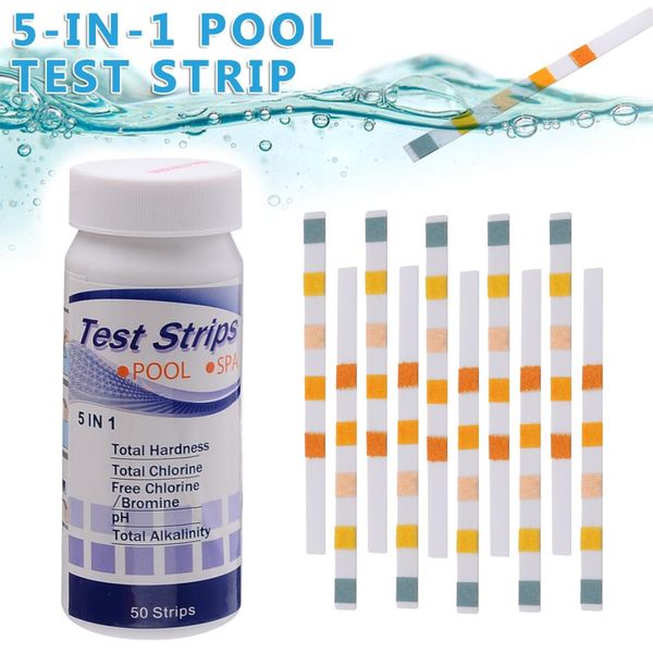 

50pcs/bottle new 5 in 1 pool water test strips for chlorine bromine ph alkalinity hardness for swimming pool spa water