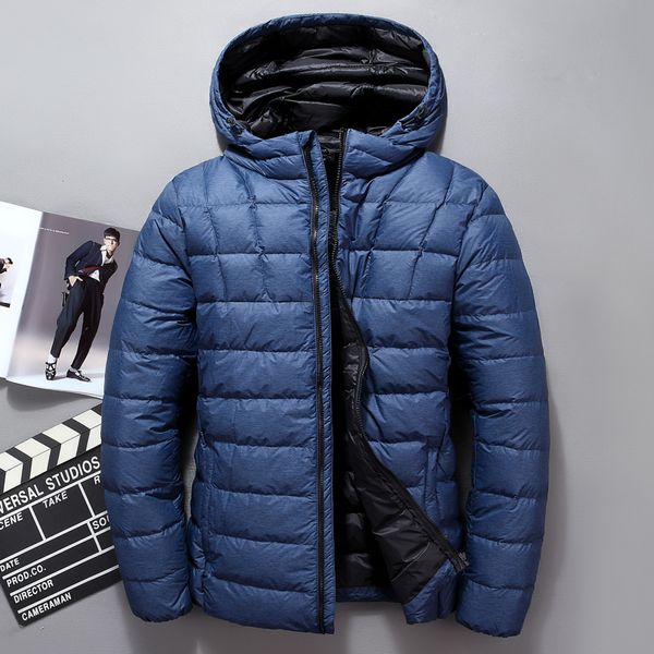 

brand ultra thin down jacket men causal hat light men down jacket winter chaqueta plumas hombre, Black