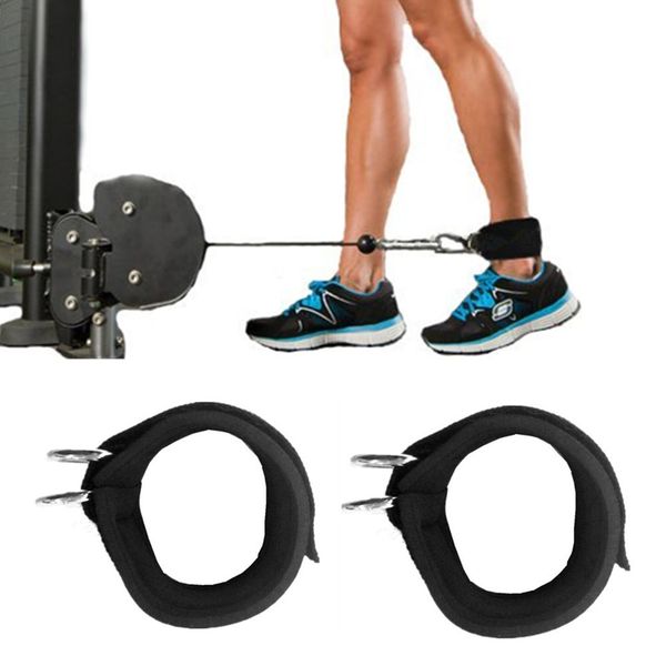 

2pc sports ankle anchor strap double d-ring gym leg pulley strap lifting fitness elastic durable nylon belt 45*6cm, Blue;black