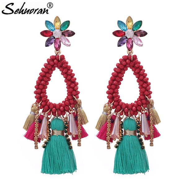 

sehuoran oorbellen drop earrings for woman crystal beads pendientes tassel earrings wedding boho aretes statement earings gifts, Silver