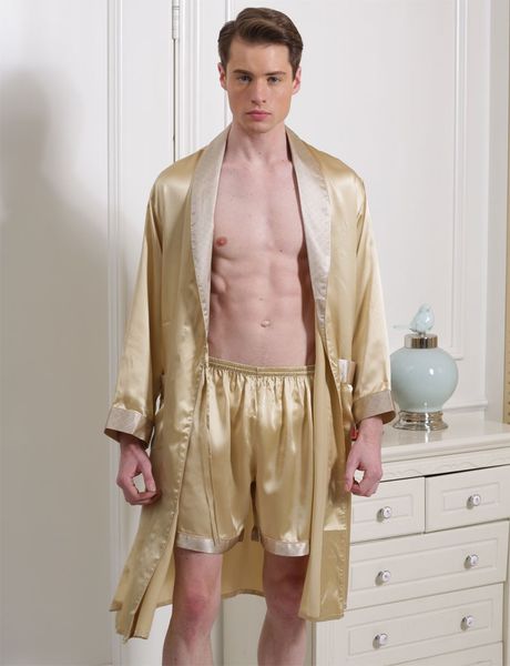 

100% pure silk mens rob box briefs set size l xl xxl, Black;brown