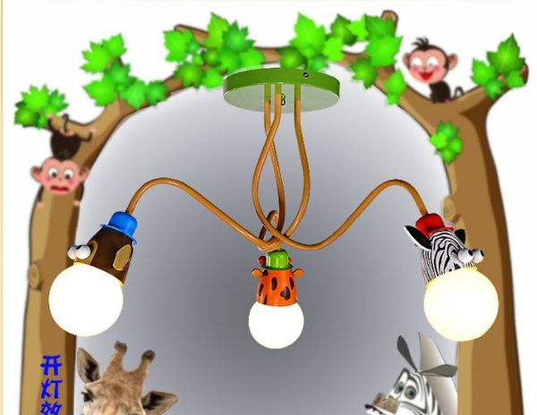 

E27 3 head cartoon children's room chandelier bedroom lights cute monkey zebra creative lamps bed