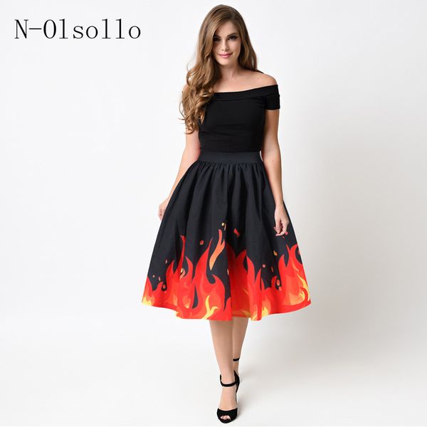 

3dprinted flame skirts womens 2017 summer new design empire waist polyester fashion skirts black tutu midi