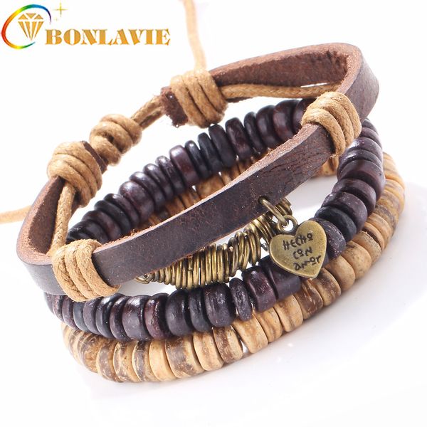 

ethnic 2018 multilayer punk leather bracelets women new arrival classic rope chain heart charms bracelet for jewelry gifts, Black