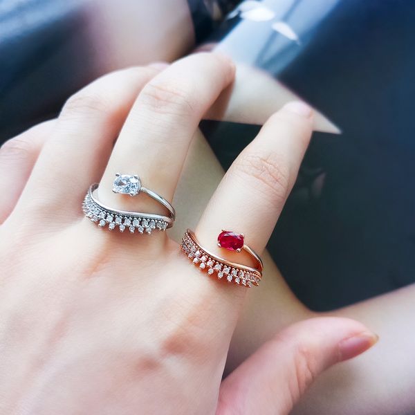 

micro pave fashion rings for women double layers lace rhinestone ring delicate jewelry bijoux, Golden;silver