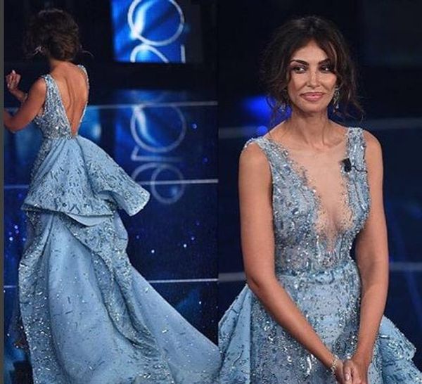 

evening dress ateau v-neck bluesplit lide modern dazzing dazzling embrio ruffle scoop sheath zuhair murad kim kardashianopeb, Red