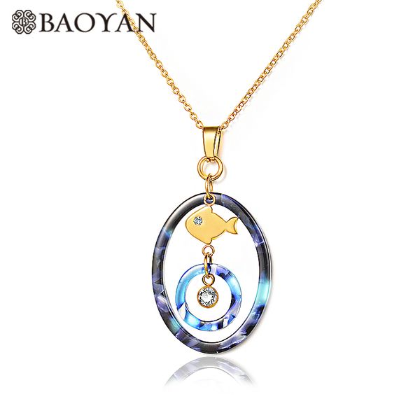 

baoyan 316l stainless steel gold color ocean style hollow cute fish crystal pendant necklace for women for girls, Silver