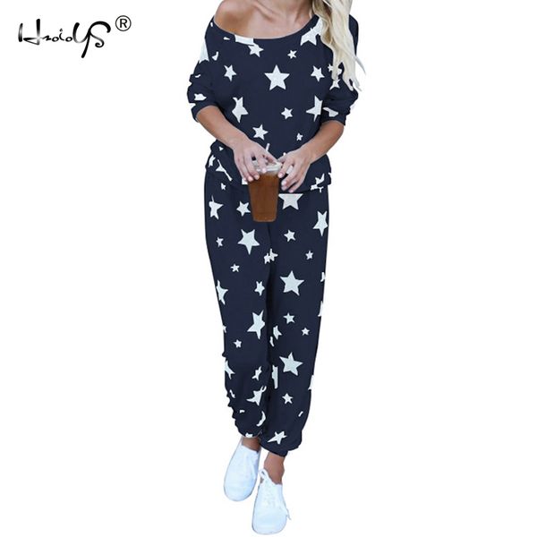 

star printed autumn winter women pajama set soft comfortable pyjamas home suit women's sleepwear and pants pajamas set, Blue;gray