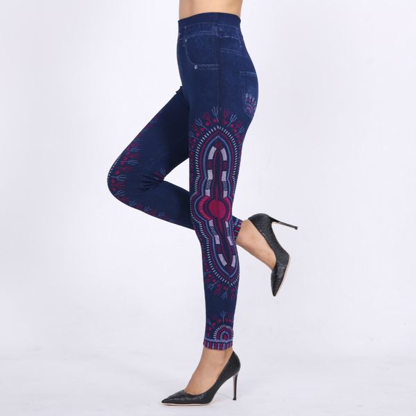

euramerica sell cotton print bottomwear big stretch imitation jeans nine points pants women leggings mujer capris gaiters, Blue