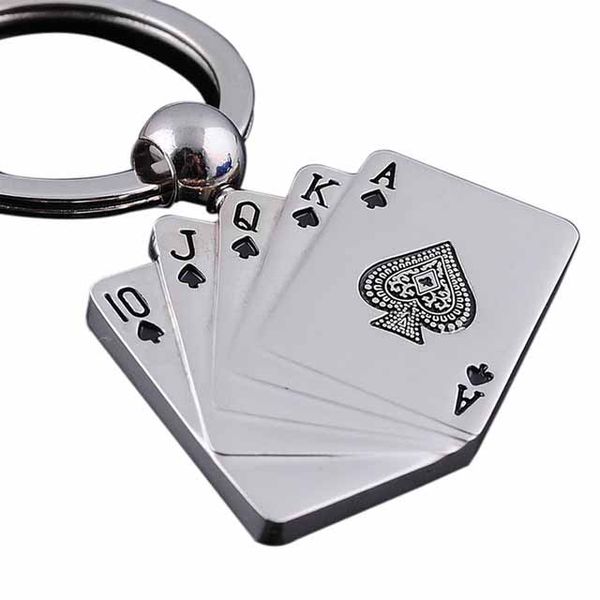 

new cool creative model alloy metal keychain poker keychain ring keyfob for women men, Silver