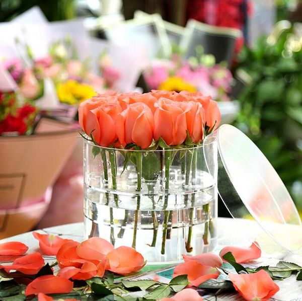 

round clear acrylic rose flower box makeup organizer luxury handmade gift box valentine's day intimate gift