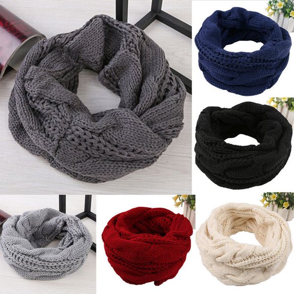 

2018 women scarf winter warm 2 circle ring knit cowl neck long knit wool wraps new