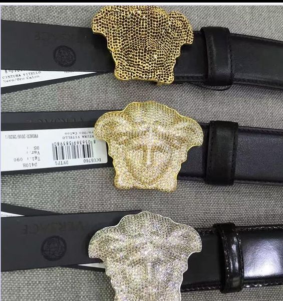 

5a+ crystal 3d medusa belt black rose quality togo epsom leather bag black lambskin belt calfskin mens belt, Black;brown