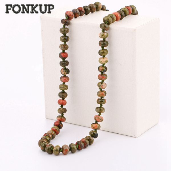 

fonkup unakite necklace crystal stone bead chain punk men jewelry women engagement ornaments power gem french zelda invisible, Silver