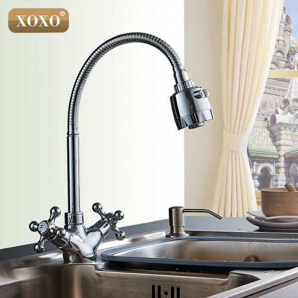 

xoxo double handle silver mixer of cold and water copper kitchen faucet 2272
