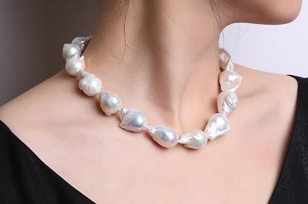 

classic 18x20-20x23mm white baroque freshwater pearl necklace, Silver