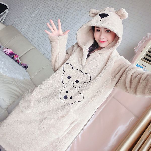 

мультфильм медведь сладкий милый студент сгущаться ночная рубашка коралловые фланель пижамы женщины осень зима спортивный костюм, Black;red