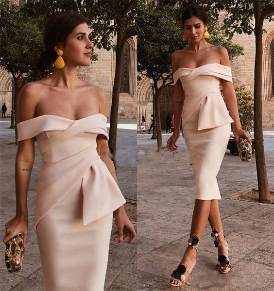 

2018 Champagne Short Mini Cocktail Dresses Sexy Off Shoulder Plus Size Knee Length Simple Arabic Formal Evening Party Dress Homecoming Gowns