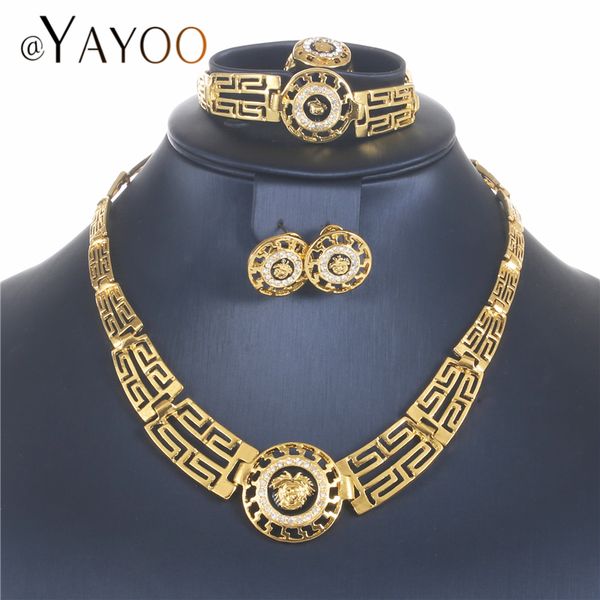 

ayayoo african dubai jewelry sets 2018 nigerian gold color jewellery sets for women wedding imitation crystal necklace set, Silver