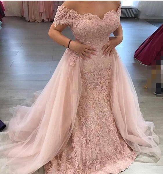 

2018 new plus size lace mermaid evening dresses off shoulder dark red champagne lavender lilac prom evening gown sweep train zipper up, Black