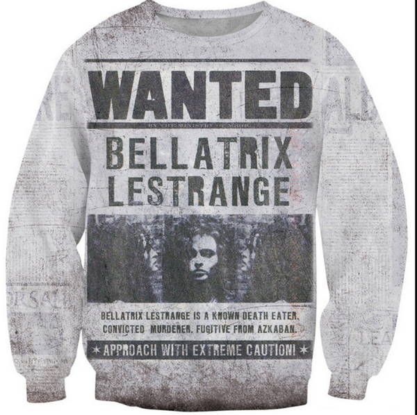 

новая мода женщины / мужчины bellatrix lestrange harauku стиль смешные 3d печатных crewneck кофты толстовки k95, Black