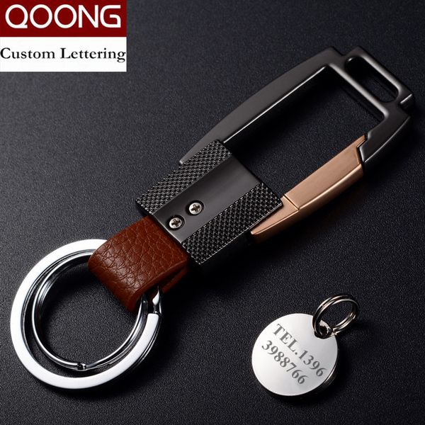 

qoong fashion men's leather + metal key chain ring holder waist hanged keyholder metal car detachable keychain accessories y58, Silver