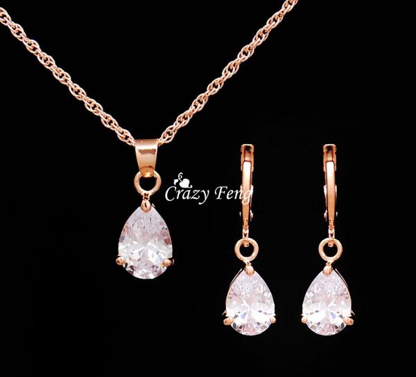 

new arrival fashion jewelry sets jewelry set zircon crystal waterdrop pendant necklace earrings set for women, Silver