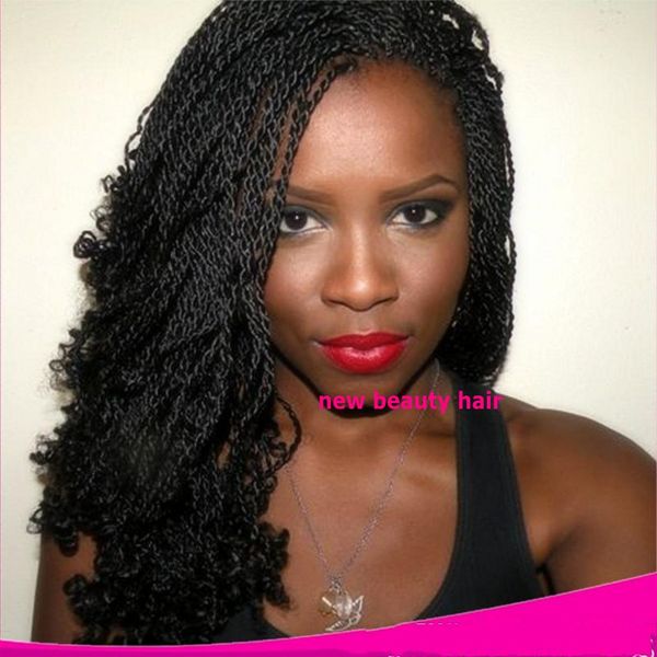 

200density full short kinky twist Synthetic wig For Black Women brazilian full lace front Braid Wigs with Curly tip natural hairline, Ombre brown color