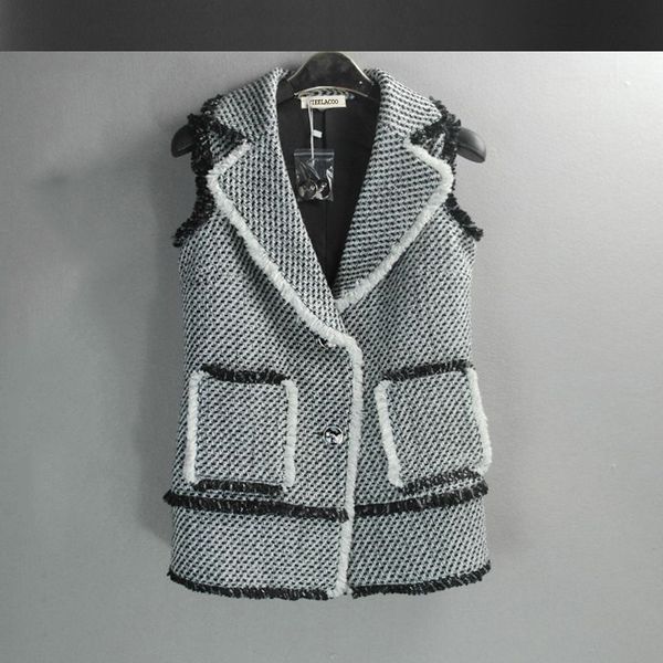 

gray tweed sleeveless jacket custom spring / autumn new women's black and white jacket ladies small fragrant wind tweed, Black;brown