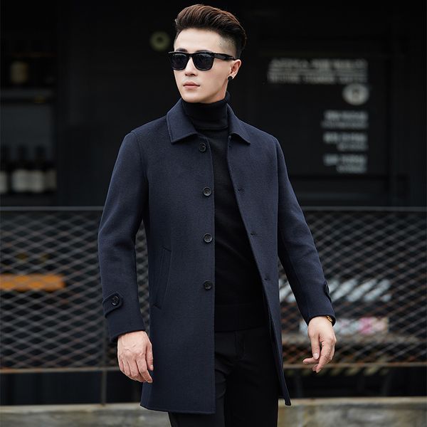 

new brand single-breasted wool coat 2018 winter thick warm warm luxury business casual men's slim jacket coat black gray