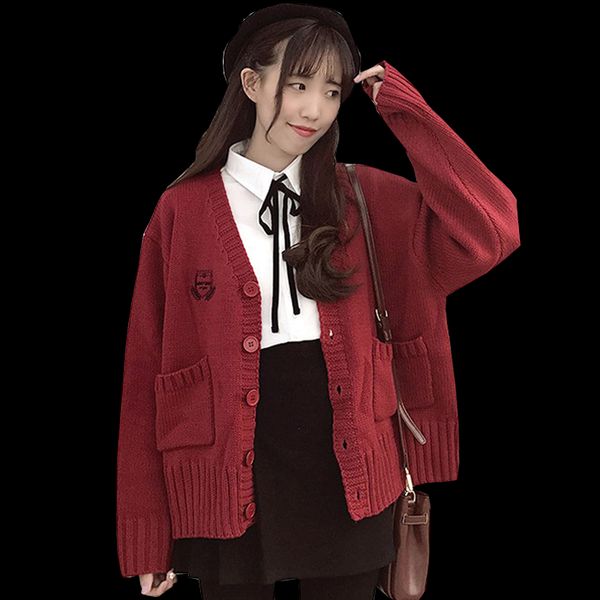 

autumn winter korean preppy style cardigan sweaters women casual v neck single breasted solid outwear student all match knitwear, White;black