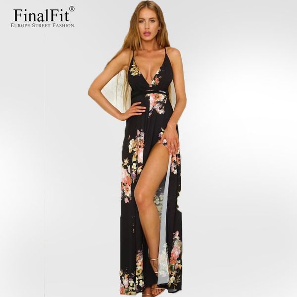 

strap maxi dress floral print floor length cross back thigh split backless v neck summer cusual long beach women dress, White;black
