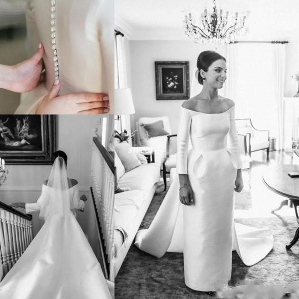 

Платье в стиле ретро с длинным рукавом свадебные 2019 Bateau Backless Оболочка развертки П