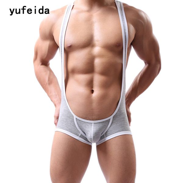 

yufeida brave person men's stretch tight jumpsuit leotard bodysuit bodybuilding wrestling singlet cotton shaper underwear, Black;brown