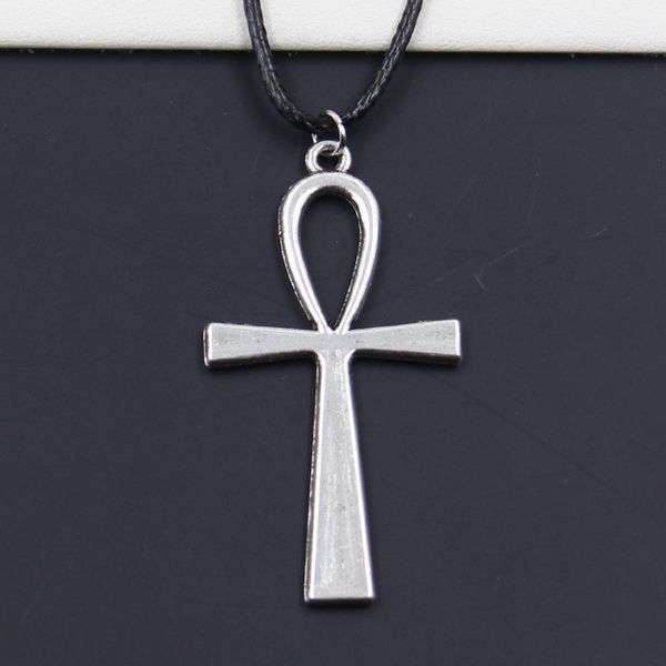 

whole salenew durable black faux leather cross egyptian ankh life pendant cord choker diy necklace retro boho tibetan silver, Golden;silver