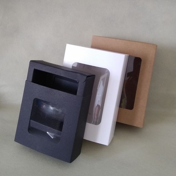 Small Size White Black Kraft Paper Drawer Boxes With Pvc Window