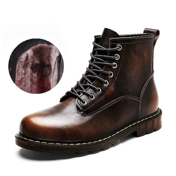 

genuine leather winter men warm boots winter casual ankle boots martin outdoor working boots men shoes, Black