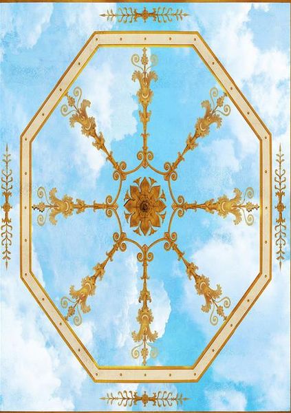 

living walls wallpaper fantasy 3d blue sky white clouds golden pattern art landscape zenith murals