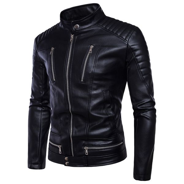 

Mens Faux Leather Jacket PU Leather Biker Streetwear Winter Male Punk Style Jacket with Zippers Asian Size M-5XL