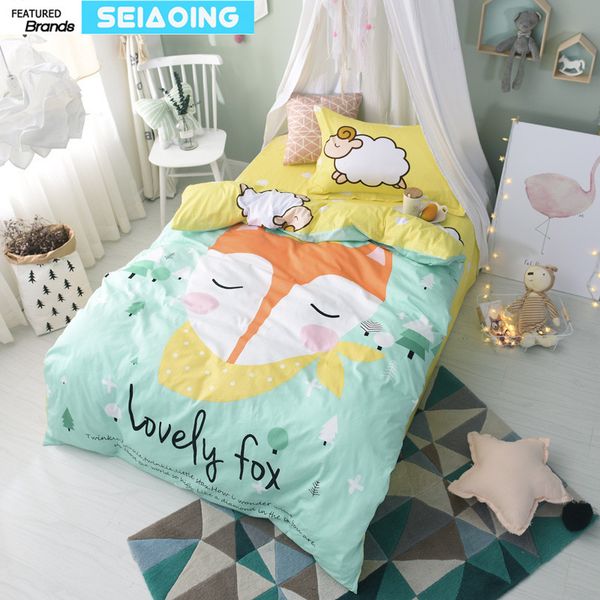 Twin Size Bedding Set 100 Cotton Girls Cartoon Fox Animal 3d